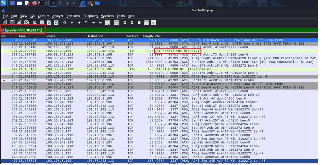Wireshark conversation filtered by IP