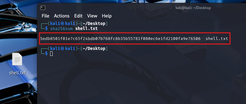 sha256sum of shell.txt