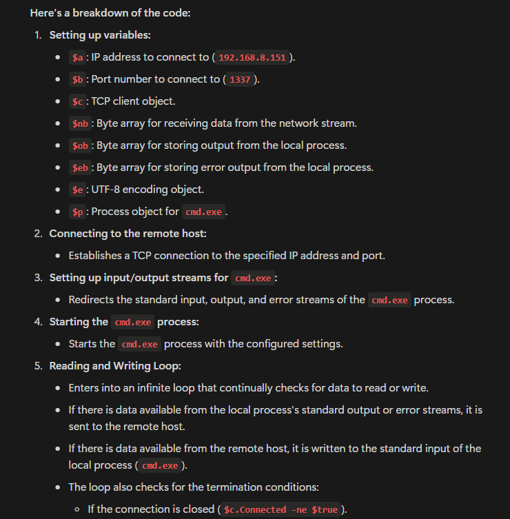 Breakdown of reverse shell code